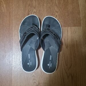 Clarks Black and White Women's Comfort Slide Sandals